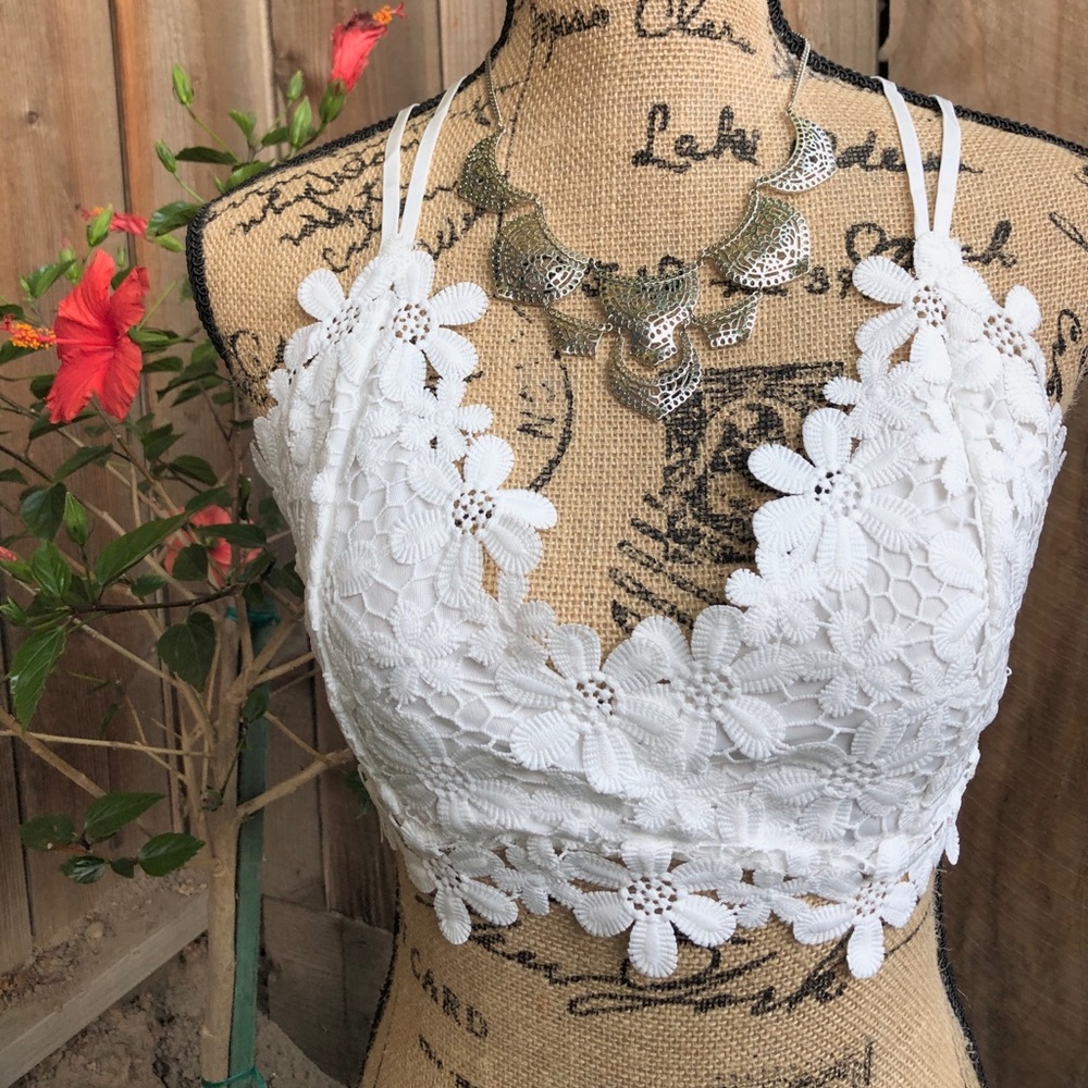 Daisy Criss Cross Bralette Adjustable Straps White
